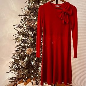 Eliza J Red Bow Holiday Midi Sweater Dress Size Medium